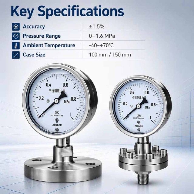 Factory Direct SS Pressure Gauge Flange Connection Liquid Filled Shock Resistant Corrosion Resistant for Chemical Semiconductor