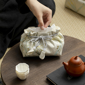 Tea Set Storage Bag Canvas Portable Rectangle Dustproof Cover For Teapot And <b>Teacup</b> Outdoor Travel Use - Product Image 3