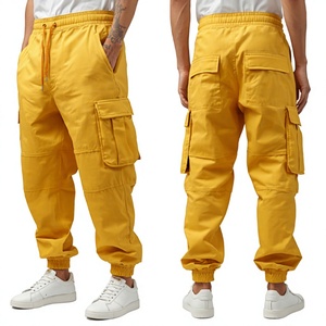 Pantalon de jogging cargo jaune pour homme, taille mi-haute, élastique, respirant, multi-poches, décontracté, en toile, pour l'automne - Product Image 1