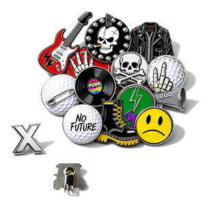 Marcatori per Palline da Golf Personalizzati dai Produttori, Aspetto Ottone, Magnetici, con Clip per Cappello, Stile Pebble Beach - Product Image 1