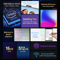 Ordinateur portable professionnel à double écran tactile de 15.6 pouces Intel N100 Windows 11 32GB RAM + 2TB SSD IPS Panel Metal Student Notebook PC