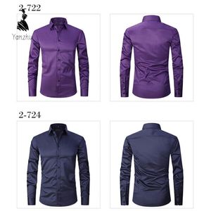 Chemises habillées pour hommes S-8XL Nouveauté Unies Manches longues Décontractées Coupe ajustée Respirantes Noir et Blanc Vêtements masculins sociaux - Product Image 6