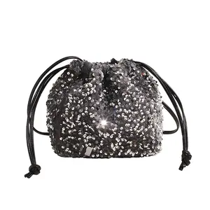 Fashion Brand Designer Women Rhinestone Shining Handbag Hot Sale Women Sequin Bucket Bags