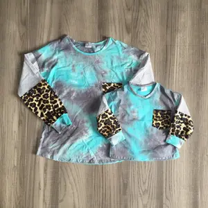 Venta caliente mujeres niñas leopardo parcheado Jersey de algodón tops mamá y yo otoño camisas de manga larga disfraces de Halloween