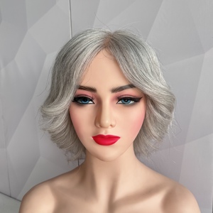 Peluca Médica de Cabello Humano Natural Corto, Lista para Enviar, Color Gris Blanco, Completamente Anudada a Mano con Base de Seda, para Mujeres con <span class=keywords><strong>Alopecia</strong></span> y Pérdida de Cabello - Product Image 1