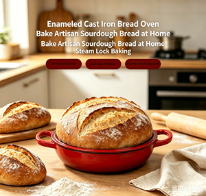 Marmite <span class=keywords><strong>en</strong></span> <span class=keywords><strong>fonte</strong></span> émaillée pour cuisson du levain, compatible four, induction, gaz, électrique et toutes plaques de cuisson, pour la cuisson du pain à la maison - Product Image 3