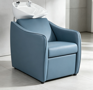 Sillón de Lavado Moderno Negro para Salón con Lavabo de Cerámica y Tapicería de Cuero, Estación de Lavado para Mobiliario de Barbería - Product Image 6