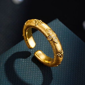 Vintage Court Style Gold Plated Open <b>Ring</b> With Zircon Inlay <b>Adjustable</b> Flower Design Jewelry Gift - Product Image 1