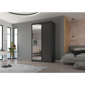 Armoire <span class=keywords><strong>DECOHOME</strong></span> à porte coulissante, 4 étagères, 1 tringle de suspension, miroir, en aggloméré de 16 mm, pour rangement de chambre moderne - Product Image 3