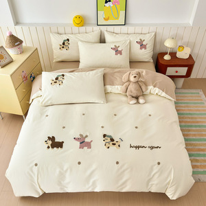 Parure de lit brodée en coton longue fibre 100% motif <span class=keywords><strong>pingouin</strong></span> mignon Kawaii, housse de <span class=keywords><strong>couette</strong></span> et couvre-lit esthétique pour chambre d'enfant Queen - Product Image 5
