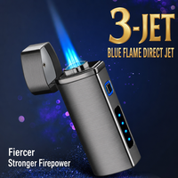 Briquet à triple flamme pour cigares, torche au butane coupe-vent avec perforateur intégré, allumage électronique en alliage de zinc