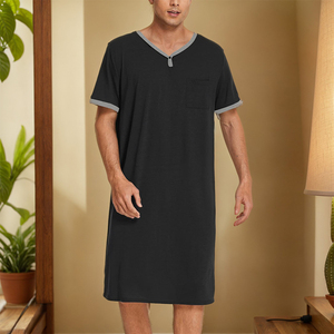 Venta al por mayor de primavera y verano, ropa de salón para <span class=keywords><strong>hombre</strong></span>, pijamas de manga corta, camisón largo informal de color contrastante para <span class=keywords><strong>hombre</strong></span> - Product Image 4