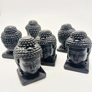 卸売手彫り黒黒曜石仏頭像自然治癒クリスタルShakyamuni仏 - Product Image 1