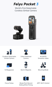 El más nuevo FeiyuTech <span class=keywords><strong>Feiyu</strong></span> <span class=keywords><strong>Pocket</strong></span> 3 3-Axis 4K 60fps Material de archivo Magnético Adjuntar AI Tracking Follow Camera Handle Gimbal - Product Image 4