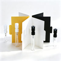 Flacon d'échantillon de parfum miniature en verre avec logo personnalisé, 1 ml, 2 ml, flacon vaporisateur avec carte en papier, emballage à étiquette privée