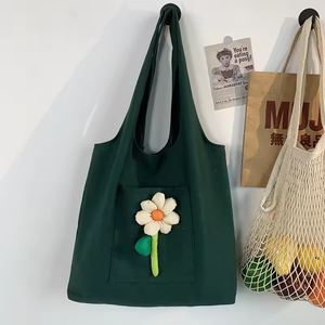 Bolsa de Lona con Estampado Floral, Dos Asas, Cierre Abierto, para Compras Diarias, Bolsa Casual Versátil, Bolsa de Hombro - Product Image 2