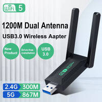 Adaptateur de carte réseau sans fil double bande 5G/2.4G USB 3 sans pilote, Dongle WiFi 1200 Mbps avec antenne, Récepteur externe pour ordinateur portable