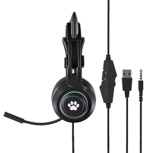 SY-G25 проводные наушники для ПК компьютерных игр со съемной кошачьими ушками светящиеся с мирофонов подавляют шум USB 3,5 мм гарнитуры