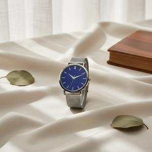 Montre Homme Minimaliste en Gros, Boîtier Acier Inoxydable Argenté, Cadran Bleu, Chronographe de Haute Qualité, Montre-Bracelet Premium Business Décontractée - Product Image 1