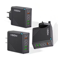 160W Multi Ports USB Type C Chargeur de téléphone portable 160W USB-C PD Chargeur mural Charge rapide Adaptateur de charge de téléphone portable
