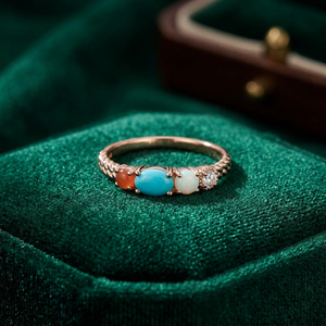 Bague en argent sterling 925 plaqué or 14 carats avec pierres de lune rose turquoise et opale en forme de poire, bijoux de fête classiques pour femmes, Bella Jewelry - Product Image 3