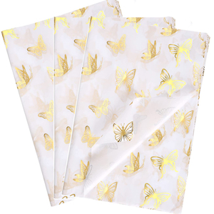 Özel Logo beyaz hediye ambalaj kağıtları altın kelebek doku yaprak kağıt ambalaj sanat zanaat için - Product Image 1