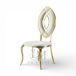 Chaise de mariage en acier inoxydable doré à dossier double anneau ovale avec coussin blanc pour banquets et événements hôteliers – Vente en gros de sièges - Product Image 3
