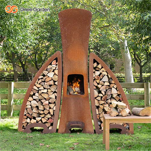 Chimenea de calefacción exterior de acero Corten y hormigón 3 en 1 GNEE, almacenamiento de madera incluido, fogata de leña para uso en el jardín - Product Image 4