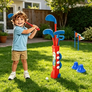 Ensemble de clubs de golf pour enfants EPT avec sac <span class=keywords><strong>à</strong></span> roulettes, 3 clubs, 4 balles, 2 drapeaux pour les sports en intérieur et en extérieur - Product Image 1