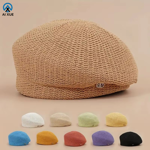 Boina Clásica Vintage Chic Hecha <span class=keywords><strong>a</strong></span> Mano <span class=keywords><strong>para</strong></span> Mujer, Gorro de Punto de Color Sólido, Bordado Estampado, 100% Poliéster, Primavera Otoño - Product Image 3