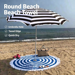 <span class=keywords><strong>Serviette</strong></span> de plage ronde avec trou pour parasol, bord à franges, séchage rapide, en microfibre, pour la plage, la piscine, les voyages, vente en gros, personnalisable - Product Image 1