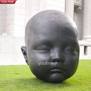 Sculpture de tête d'homme géante en bronze de couleur bronze pour jardin extérieur - Product Image 3