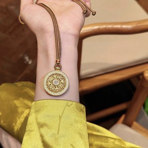 Nouveau collier pendentif en laiton antique chinois plaqué or, rotatif, porte-bonheur, huit trésors, <span class=keywords><strong>boussole</strong></span>, pour femme - Product Image 2