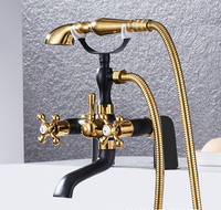 Robinet de baignoire impérial TONUA classique en laiton doré noir de haute qualité à double poignée et double colonne avec cartouche céramique et douchette