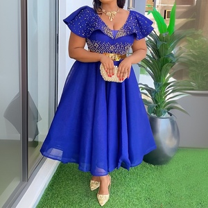 Abiti da donna <span class=keywords><strong>con</strong></span> scollo a V, sexy, <span class=keywords><strong>con</strong></span> <span class=keywords><strong>perline</strong></span> africane, a vita alta, <span class=keywords><strong>con</strong></span> cintura, Sehe Fashion - Product Image 3
