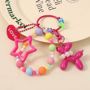Vendita all'ingrosso, ciondolo portachiavi con palloncino a forma di cane a cinque punte con catena di perline colorate - Product Image 6