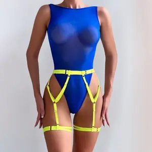 Chuangerm oem One piece blue with Garter Belt Lace Bodysuit Teddy Baby Dolls with Stockings Women's Sexy Lingerie Set