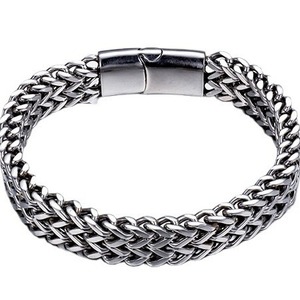 Bracelet en acier inoxydable tressé double rangée motif écaille de poisson pour homme, avec fermoir magnétique, chaîne maille 4x8mm, bijoux - Product Image 5
