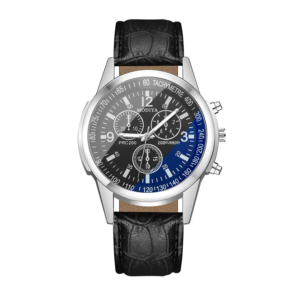 QJC112 FASHION Men Leather Casual Analog Quartz Wrist Watch Classic Men Quartz Chronograph Watch