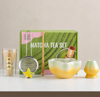 Ensemble de bols à matcha en céramique, motif étoile de mer, bol à thé kawaii 450 ml avec fouet en bambou Chasen pour cérémonie du thé, cadeau, forme spéciale