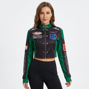 Blouson de baseball imprimé rétro américain à manches longues pour femme Truen 2026, sexy, avec nombril apparent, nouvelle collection automne-hiver, en Spandex, tendance - Product Image 1