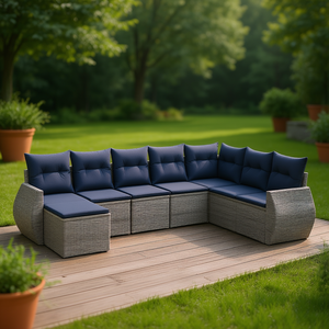 Poly <b>Rattan</b> Garden <b>Sofa</b> Set 8 Seater With Cushions Outdoor Furniture Contemporary Design Gray - Product Image 2