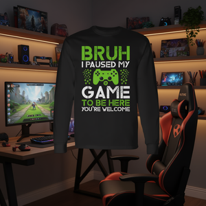 Camiseta de manga larga Gamer Boys Ns Paused My Game para hombre adulto con cuello redondo y estampado digital - Product Image 3