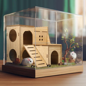 Grand chalet en bois de cochon d'Inde Accessoires de <span class=keywords><strong>cage</strong></span> pour hamster Maison de hamster en bois Cachette de hamster avec toboggan - Product Image 3