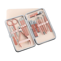 Magnifique ensemble de manucure et pédicure en acier inoxydable rose doré 18 pièces avec coupe-ongles, outils de beauté pour femmes et filles
