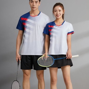 Camiseta de Bádminton Personalizada con Logotipo al por Mayor de Fábrica Barata para Hombre y Mujer, Jersey de Bádminton Rojo y Blanco, Pantalones Cortos y Faldas - Product Image 2