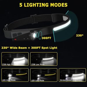 Customized Outdoor USB Rechargeable LED Headlamp Bright COB Forehead Torch Sensor for Camping - Product Image 2