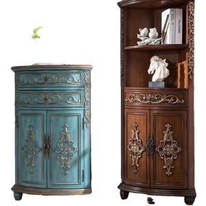 European Wood Wine Cabinet with <strong>Drawers</strong> Tall <strong>Storage</strong> <strong>Unit</strong> - American Style Painted Vintage Sideboard Cabinet - Product Image 1