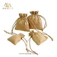 Pochette à bijoux Webest Khaki, logo personnalisé en feuille d'or, petit sac à cordon en tissu