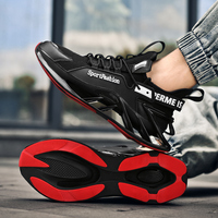 Chaussures de sport basses pour hommes en maille tricotée, semelle à lame creuse amortissante, style urbain, logo personnalisé, faible MOQ, noir et rouge